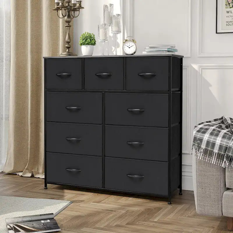 Home Extra Wide Closet Dresser Storage Tower Organizer Unit 9 Drawers