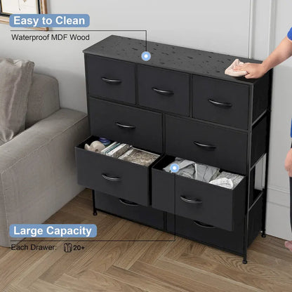 Home Extra Wide Closet Dresser Storage Tower Organizer Unit 9 Drawers