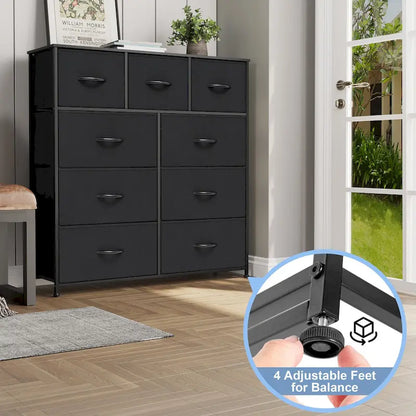 Home Extra Wide Closet Dresser Storage Tower Organizer Unit 9 Drawers