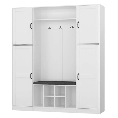 Large Entryway Storage with Hall Tree Shoe Bench and Accent Cabinets