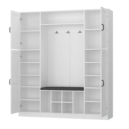 Large Entryway Storage with Hall Tree Shoe Bench and Accent Cabinets