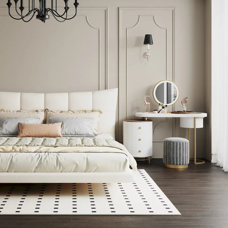 Modern Makeup Vanity Table With LED Lighted Mirror,Dressing Table with Movable Tray Top, 3 Solid Wood Drawer, Without Stool