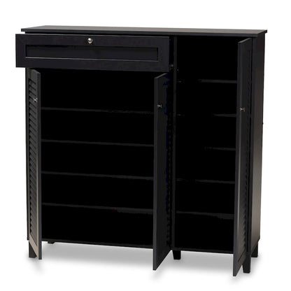 Baxton Studio Contemporary 11-shelf Wood Shoe Storage Cabinet with Drawer