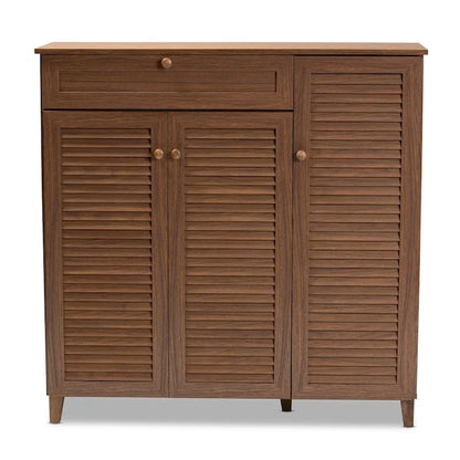 Baxton Studio Contemporary 11-shelf Wood Shoe Storage Cabinet with Drawer