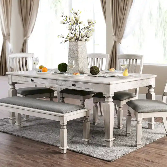 Furniture of America Hish Rustic White 72-inch Wood Dining Table with Storage