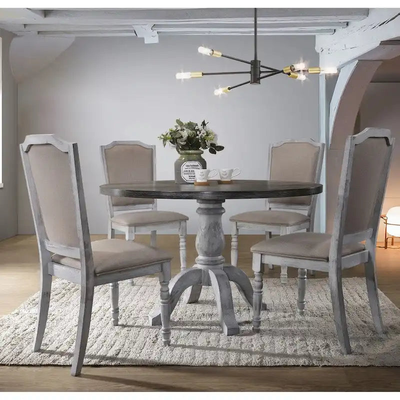 Roundhill Furniture Iris Weathered White Wood 5-Piece Dining Set