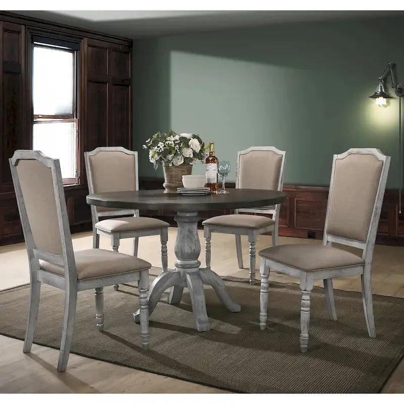 Roundhill Furniture Iris Weathered White Wood 5-Piece Dining Set