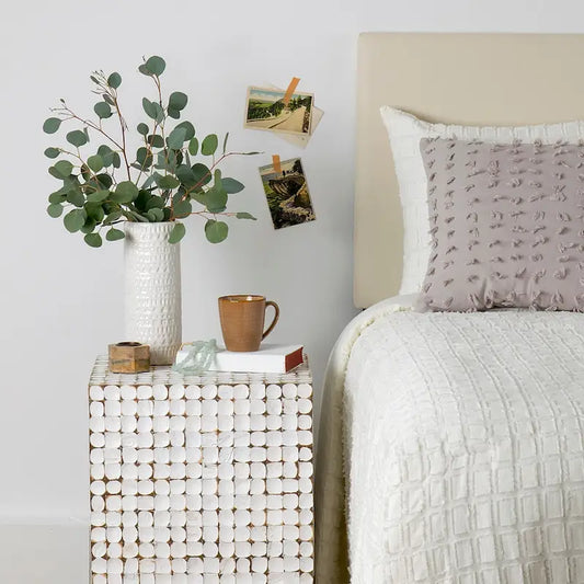 White Coconut Shell Cube Accent Table by East at Main