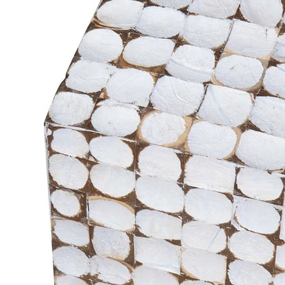 White Coconut Shell Cube Accent Table by East at Main