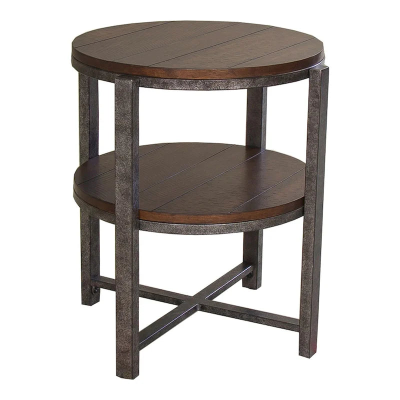 Breckinridge Rustic Poplar and Pewter Metal Round End Table