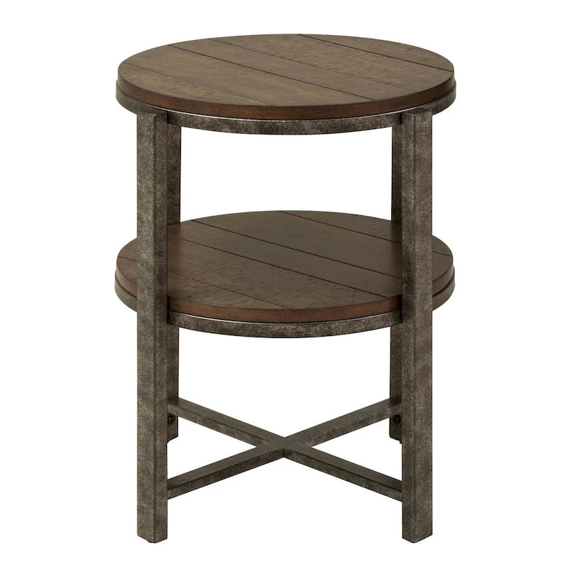 Breckinridge Rustic Poplar and Pewter Metal Round End Table
