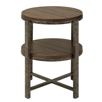 Breckinridge Rustic Poplar and Pewter Metal Round End Table