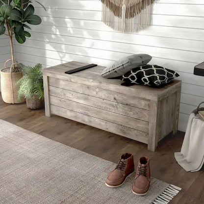 DH BASIC Rustic Weathered Oak Storage Bench by Denhour