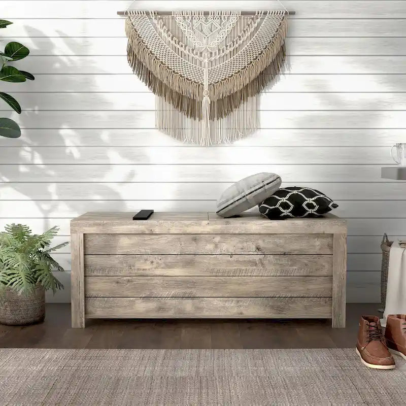 DH BASIC Rustic Weathered Oak Storage Bench by Denhour