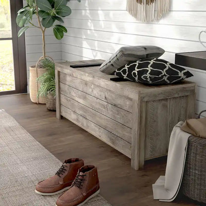DH BASIC Rustic Weathered Oak Storage Bench by Denhour