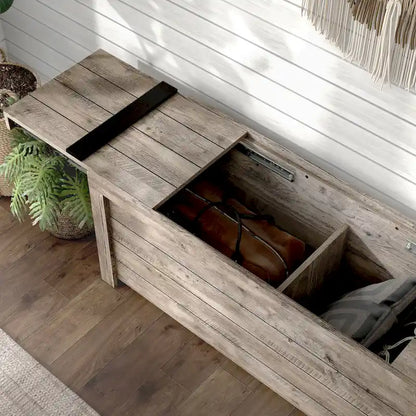 DH BASIC Rustic Weathered Oak Storage Bench by Denhour