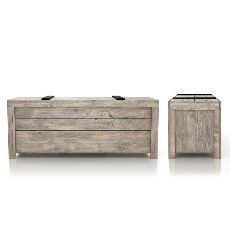 DH BASIC Rustic Weathered Oak Storage Bench by Denhour