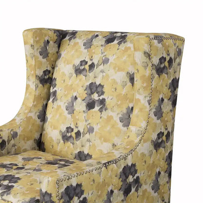 Madison Park Weston Yellow Floral Pattern Wingback Chair