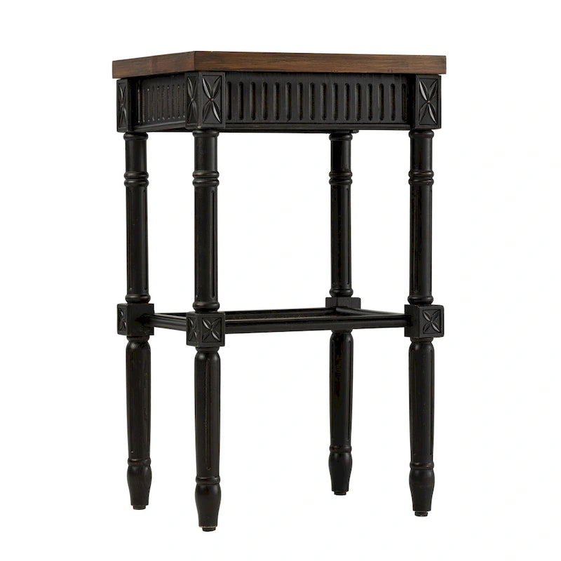 COZAYH French Country Distressed Accent Table, Espresso Tray Top and Woven Wicker Shelf, Boho, Farmhouse, Rustic Decor