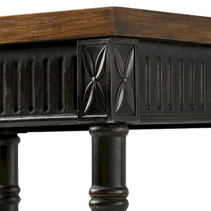 COZAYH French Country Distressed Accent Table, Espresso Tray Top and Woven Wicker Shelf, Boho, Farmhouse, Rustic Decor