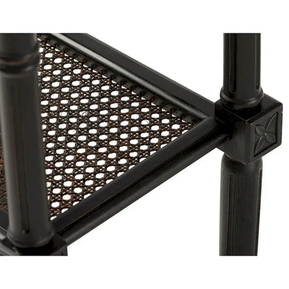 COZAYH French Country Distressed Accent Table, Espresso Tray Top and Woven Wicker Shelf, Boho, Farmhouse, Rustic Decor