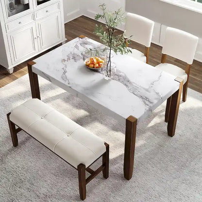4-Piece Dining Table Set with 2 Upholstered Chairs and Bench