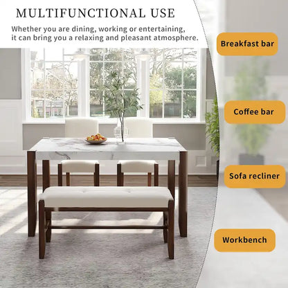 4-Piece Dining Table Set with 2 Upholstered Chairs and Bench