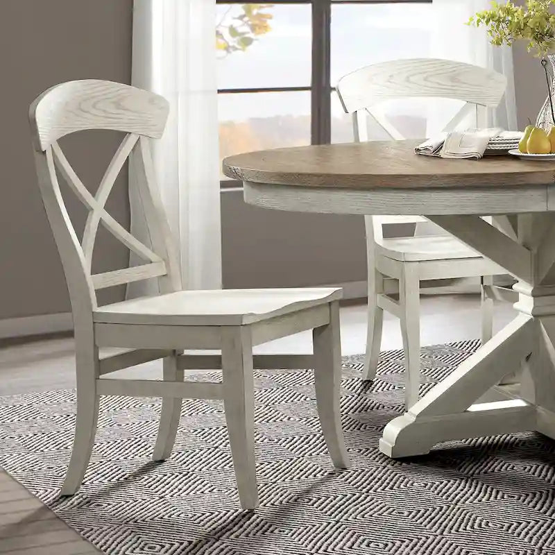 Roundhill Furniture Harola 7-Piece Dining Set, Round Pedestal Dining Table with 18 Leaf, 6 Side Chairs