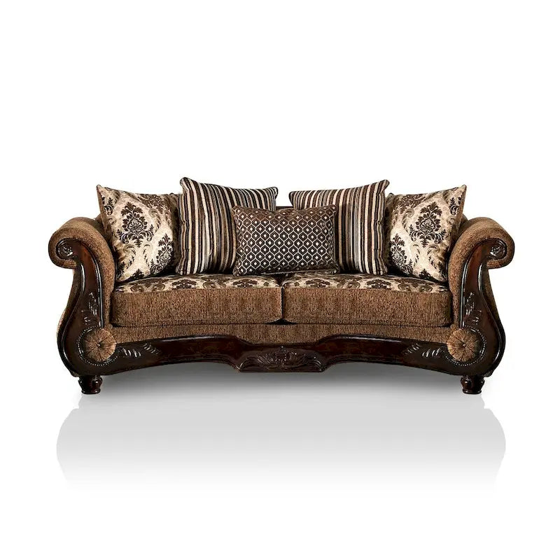 Pora Traditional Brown Chenille Upholstered Rolled Arms Sofa by Furniture of America