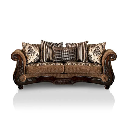 Pora Traditional Brown Chenille Upholstered Rolled Arms Sofa by Furniture of America