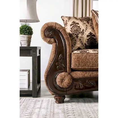 Pora Traditional Brown Chenille Upholstered Rolled Arms Sofa by Furniture of America