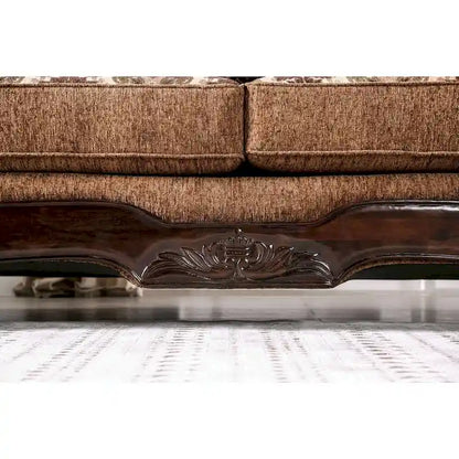 Pora Traditional Brown Chenille Upholstered Rolled Arms Sofa by Furniture of America