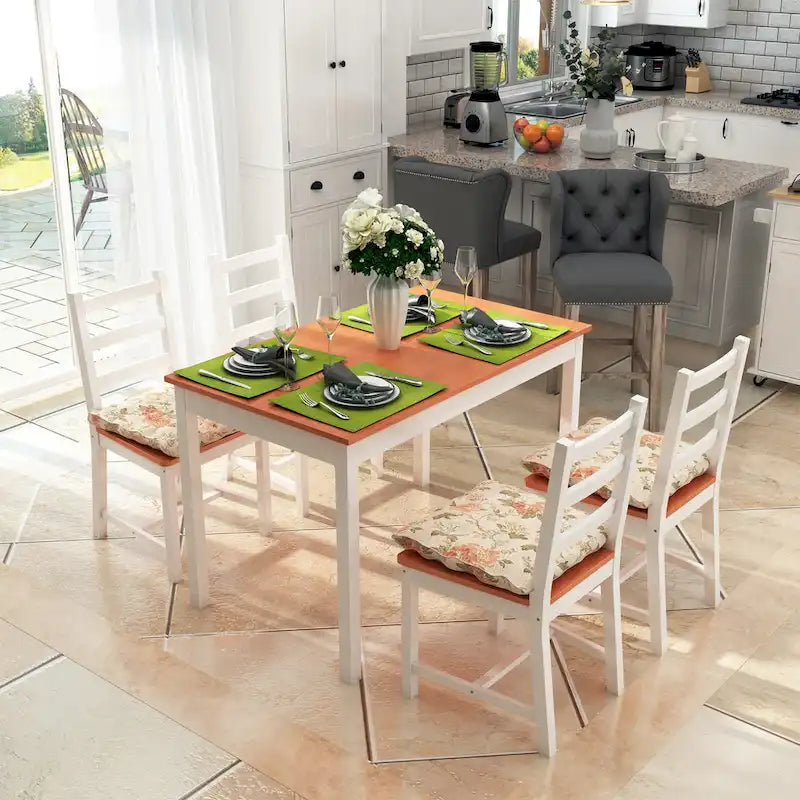 Five Piece Solid Pine Wood Table and High Back Chair Dining Set