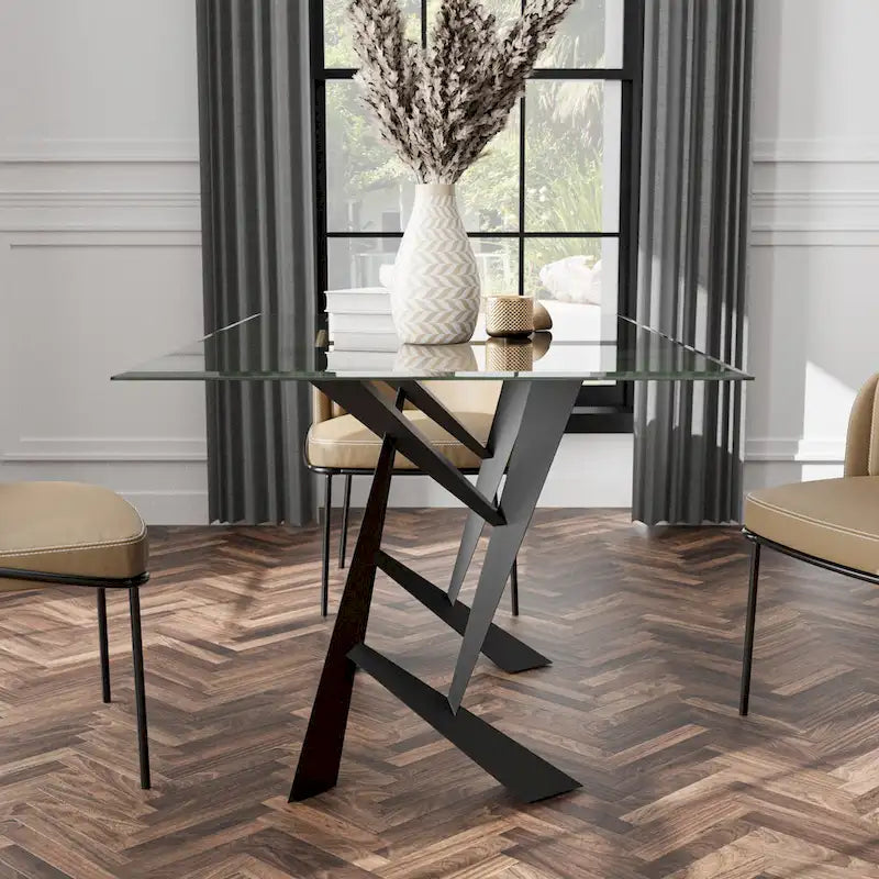 Furniture of America Zygard Modern Black 58-inch Glass Top Dining Table