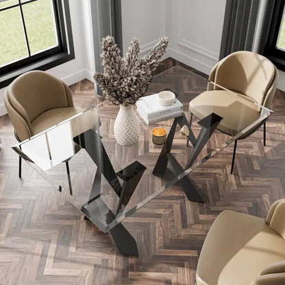 Furniture of America Zygard Modern Black 58-inch Glass Top Dining Table