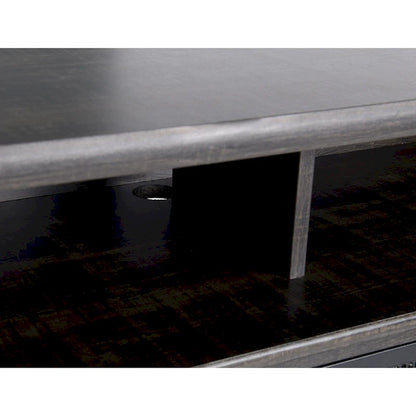 Rustic Dark Wood TV Stand With Fireplace