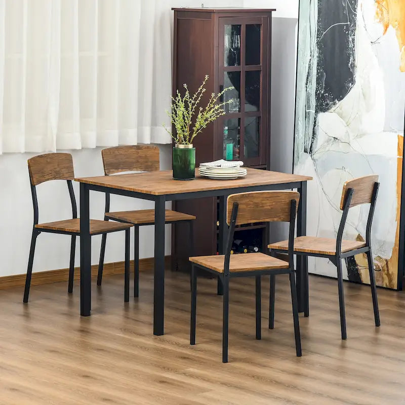 HOMCOM 5 Piece Modern Industrial Dining Table and Chairs Set for Small Space, kitchen, Dining room