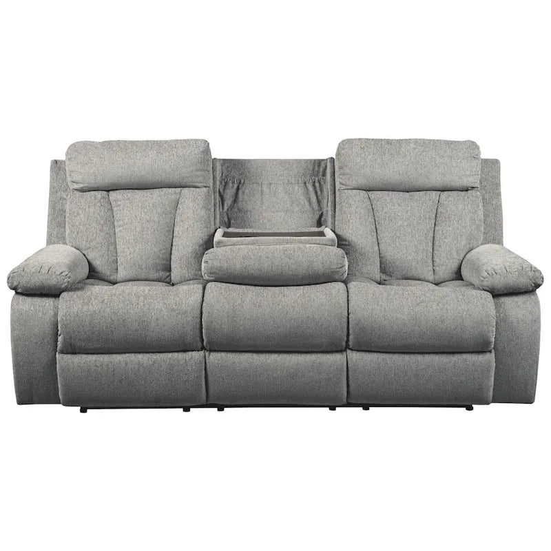 Mitchiner Gray Contemporary Reclining Sofa with Drop Down Table