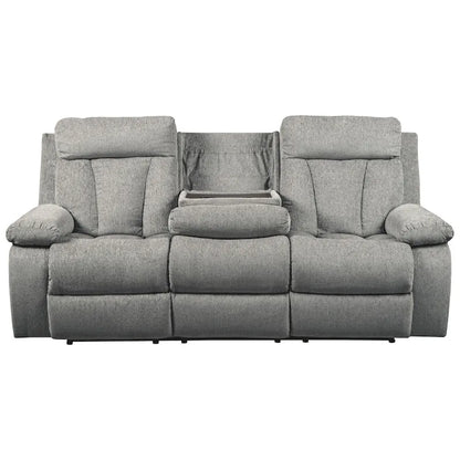 Mitchiner Gray Contemporary Reclining Sofa with Drop Down Table
