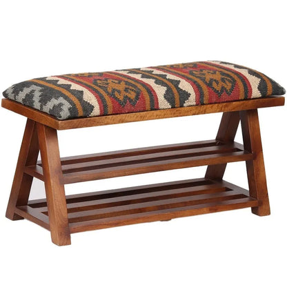 HERAT ORIENTAL Handmade Kilim Upholstered Wooden Storage Bench - 30 W x 12.5 L x 16 H
