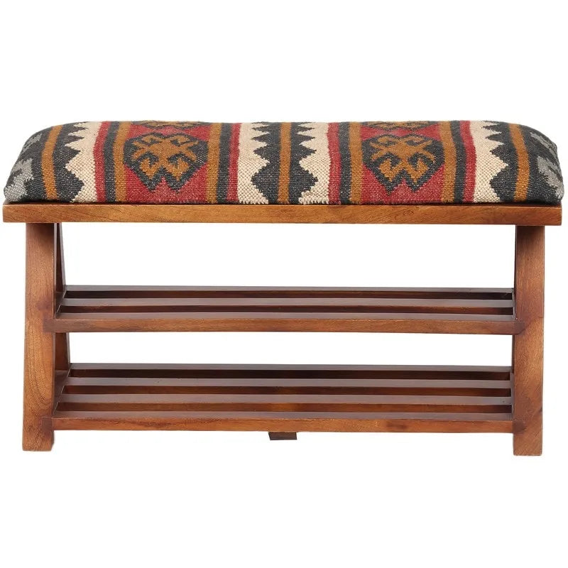 HERAT ORIENTAL Handmade Kilim Upholstered Wooden Storage Bench - 30 W x 12.5 L x 16 H
