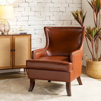Angeles Mid-century Modern Ergonomic Vegan Leather Armchair with Wingback by HULALA HOME