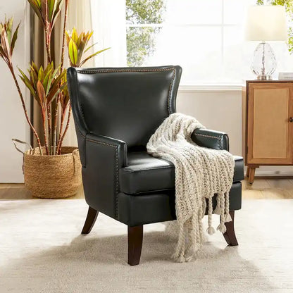 Angeles Mid-century Modern Ergonomic Vegan Leather Armchair with Wingback by HULALA HOME