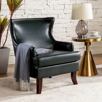 Angeles Mid-century Modern Ergonomic Vegan Leather Armchair with Wingback by HULALA HOME