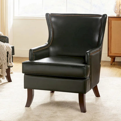 Angeles Mid-century Modern Ergonomic Vegan Leather Armchair with Wingback by HULALA HOME