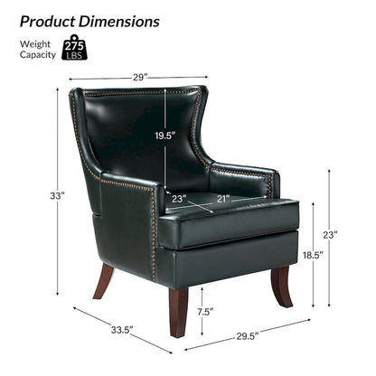 Angeles Mid-century Modern Ergonomic Vegan Leather Armchair with Wingback by HULALA HOME