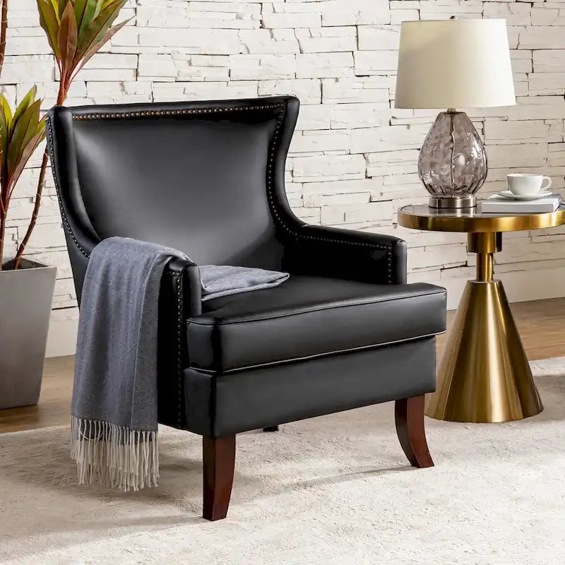 Angeles Mid-century Modern Ergonomic Vegan Leather Armchair with Wingback by HULALA HOME