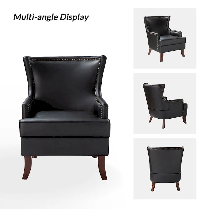 Angeles Mid-century Modern Ergonomic Vegan Leather Armchair with Wingback by HULALA HOME