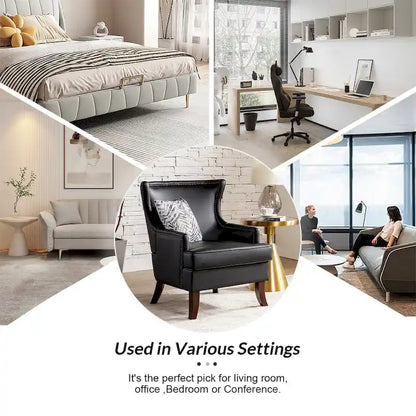 Angeles Mid-century Modern Ergonomic Vegan Leather Armchair with Wingback by HULALA HOME