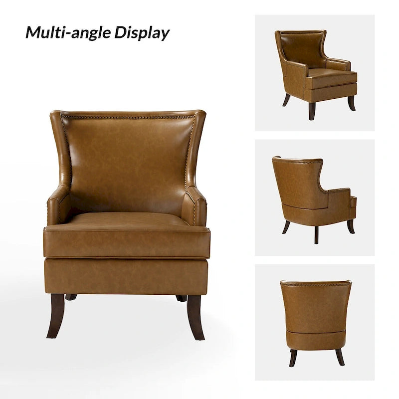 Angeles Mid-century Modern Ergonomic Vegan Leather Armchair with Wingback by HULALA HOME